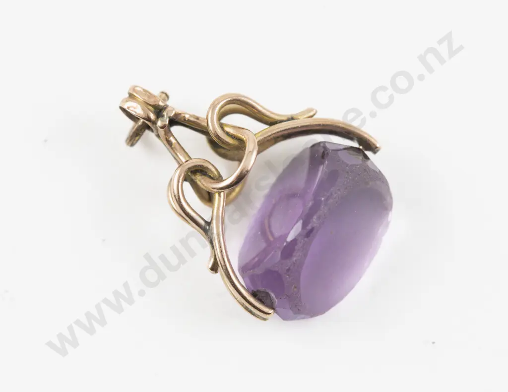 9ct Mounted Amethyst Swivel Fob Image 1++