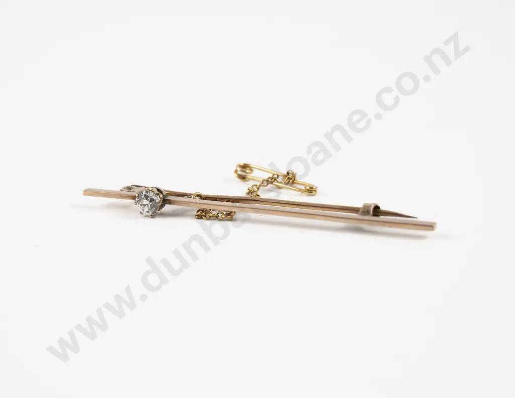 Victorian 9ct Single Stone Diamond Bar Brooch Image 1++