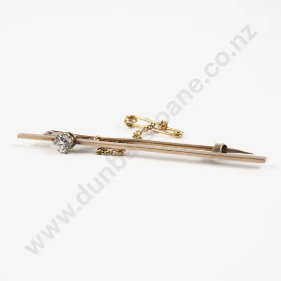 Victorian 9ct Single Stone Diamond Bar Brooch