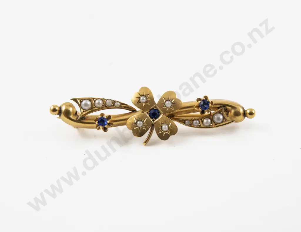 Victorian 9ct Topaz and Seed Pear Four Leaf Clover Bar Brooch Image 1++