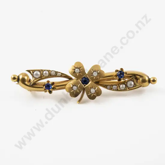 Victorian 9ct Topaz and Seed Pear Four Leaf Clover Bar Brooch