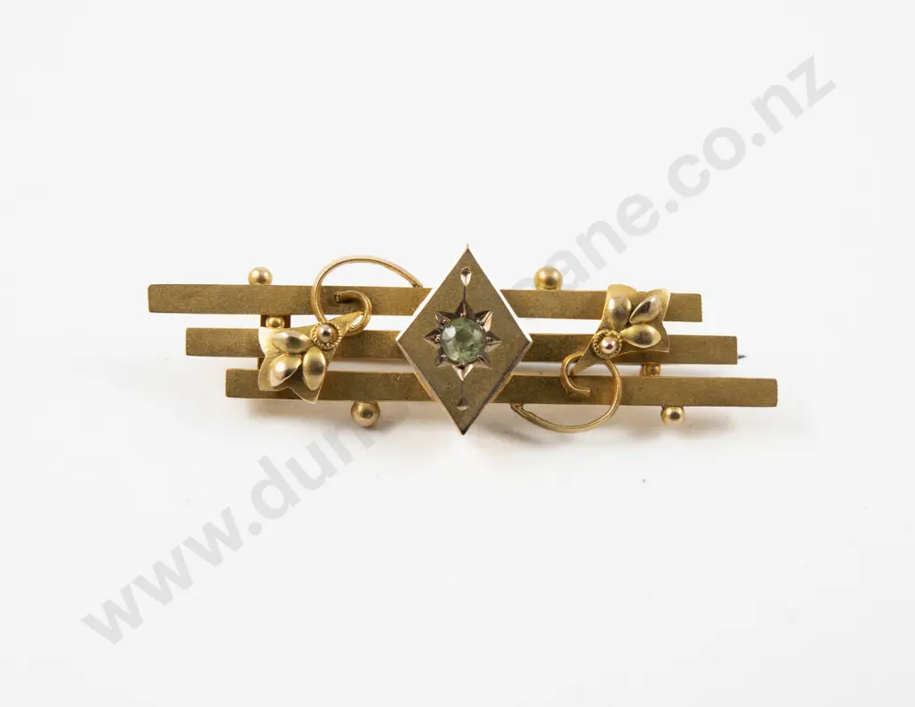 Victorian 9ct Single Stone Peridot Triple Bar Brooch Image 1++