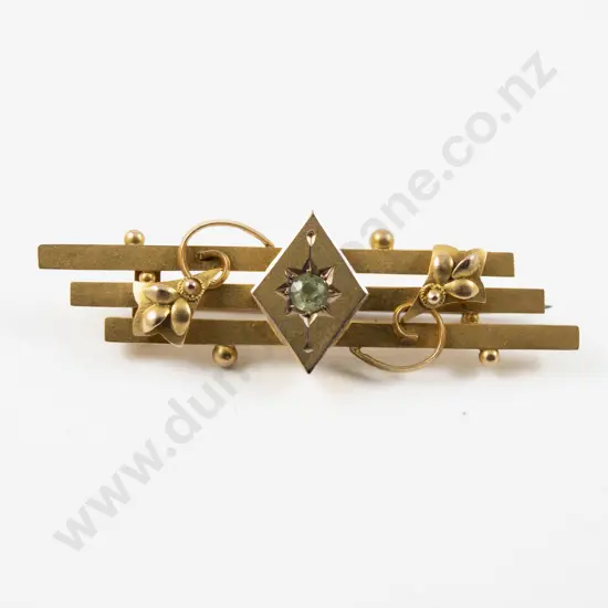 Victorian 9ct Single Stone Peridot Triple Bar Brooch