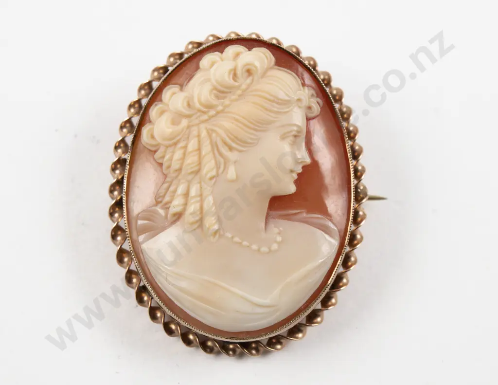 9ct Framed Classical Portrait Cameo Brooch Image 1++