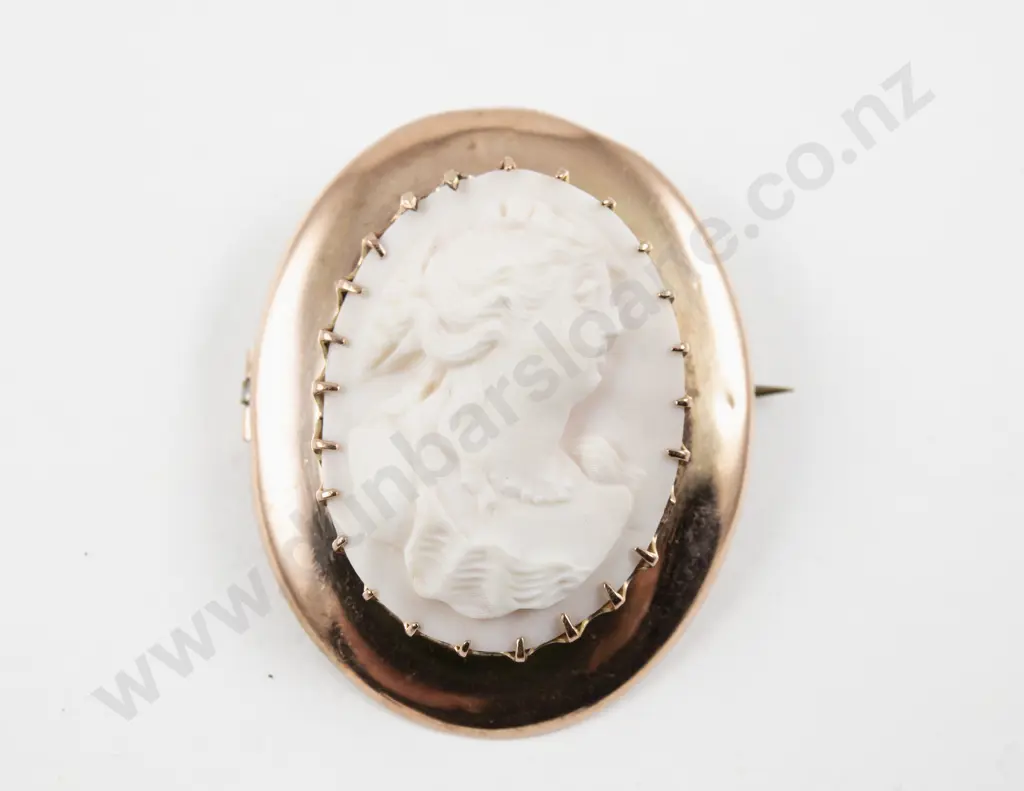 9ct Framed Classical Portrait Cameo Brooch Image 1++