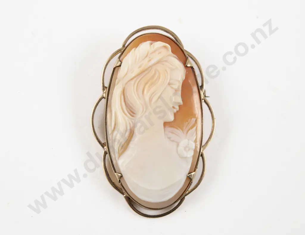 9ct Framed Classical Portrait Cameo Brooch Image 1++