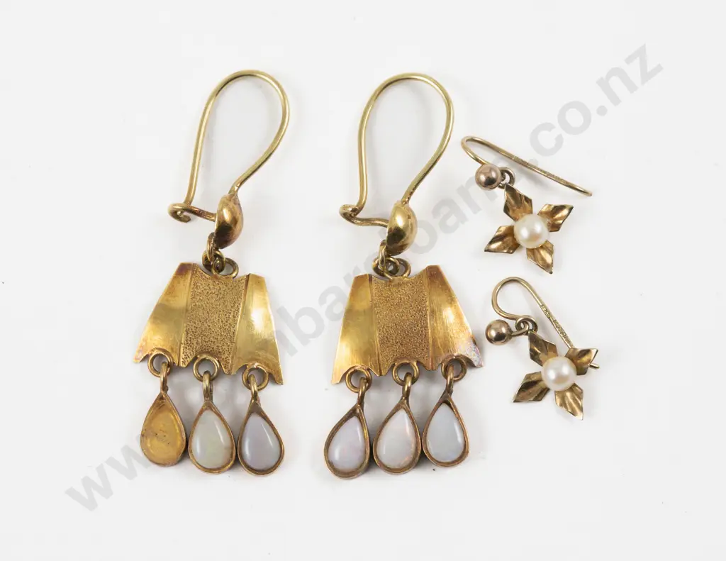 Pair Vintage 14ct Opal Pendant Drop Tassel Earrings Image 1++