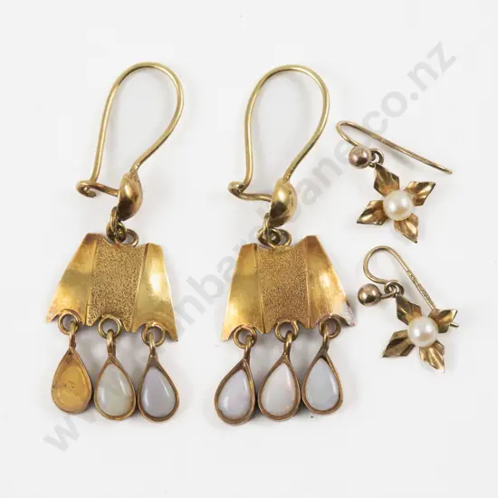 Pair Vintage 14ct Opal Pendant Drop Tassel Earrings