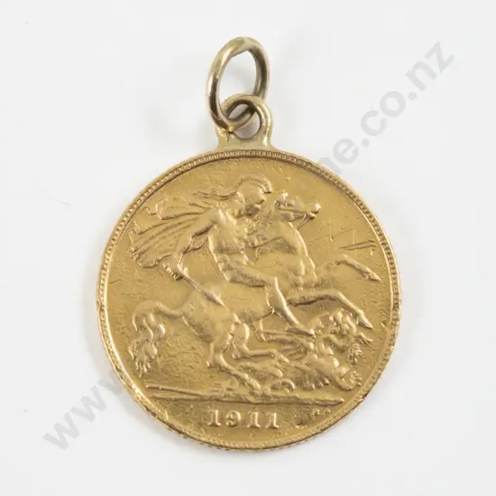 Geo V 1911 Half Gold Sovereign Pendant no mint mark