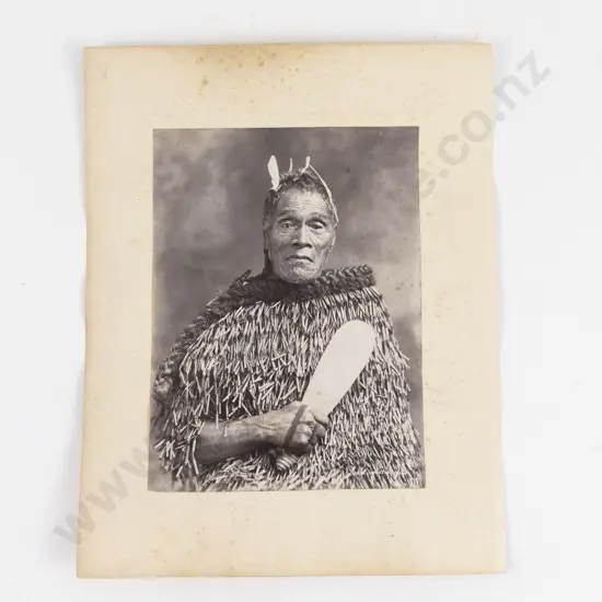 Josiah Martin (1843-1916) Portrait Of Mohi Te Puatau of Ngati Paoa with Patu