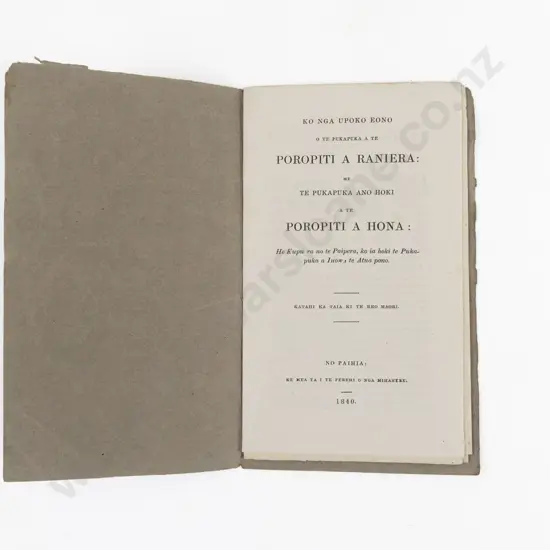 Colenso, William & Puckey, William, Ko Nga Upoko Eono O Te Pukapuka A Te Poropiti A Raniera, 1840