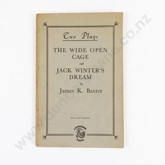 Baxter, James, K., Two Plays (Inscribed Copy)