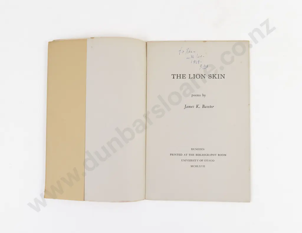 Baxter, James K., The Lion Skin (Inscribed Copy) Image 1++