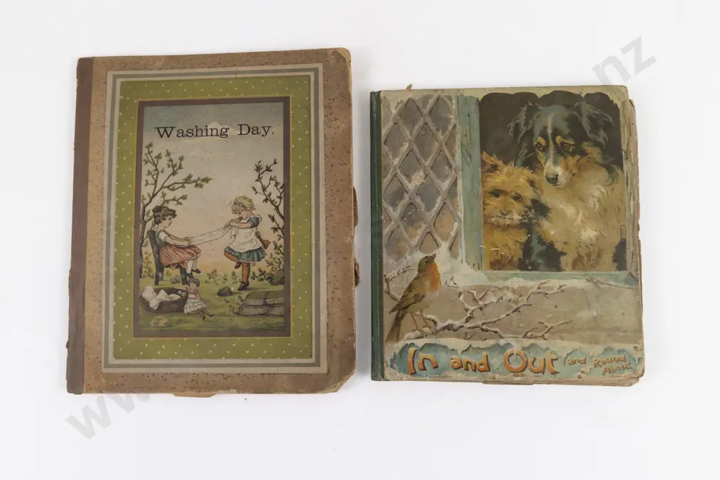 In and Out and Round About plus Washing Day (2 Vintage Movable Picture Books c1890s) Image 1++