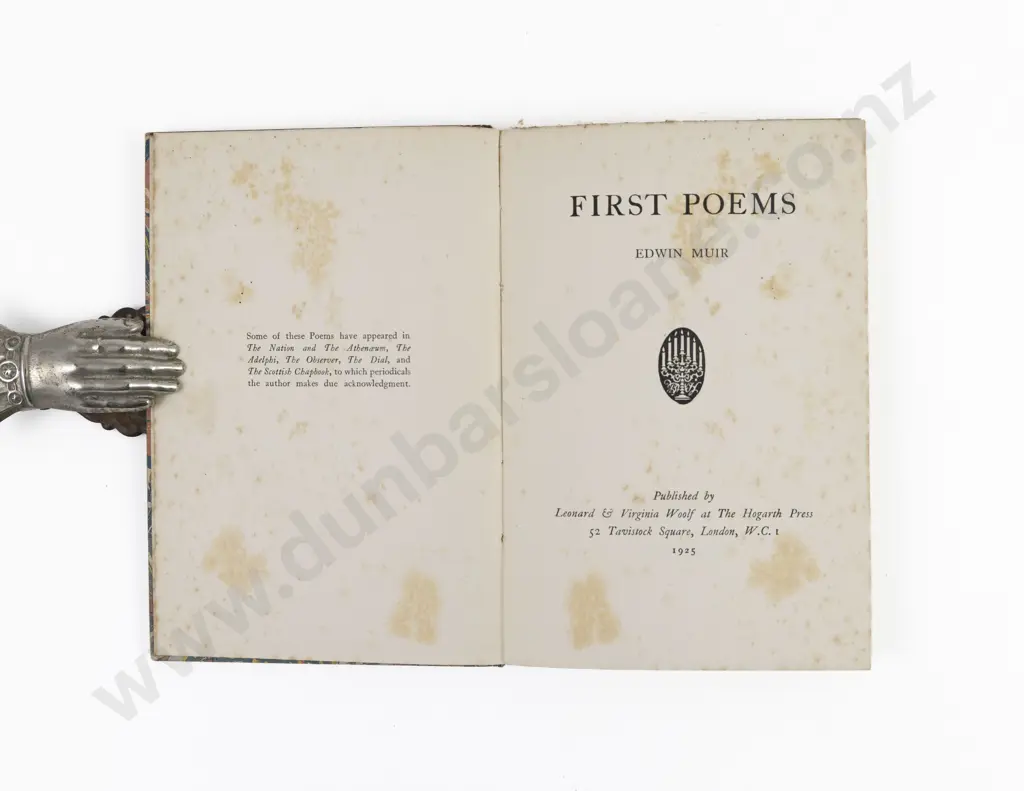 Muir, Edwin, First Poems, 1925 (Pat Lawlor's Copy) Image 1++