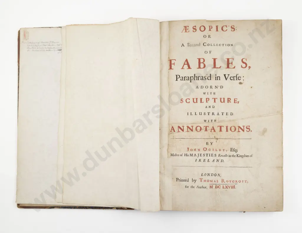 Ogilby, John, Aesopic's, or A Second Collection of Fables, 1668 Image 1++