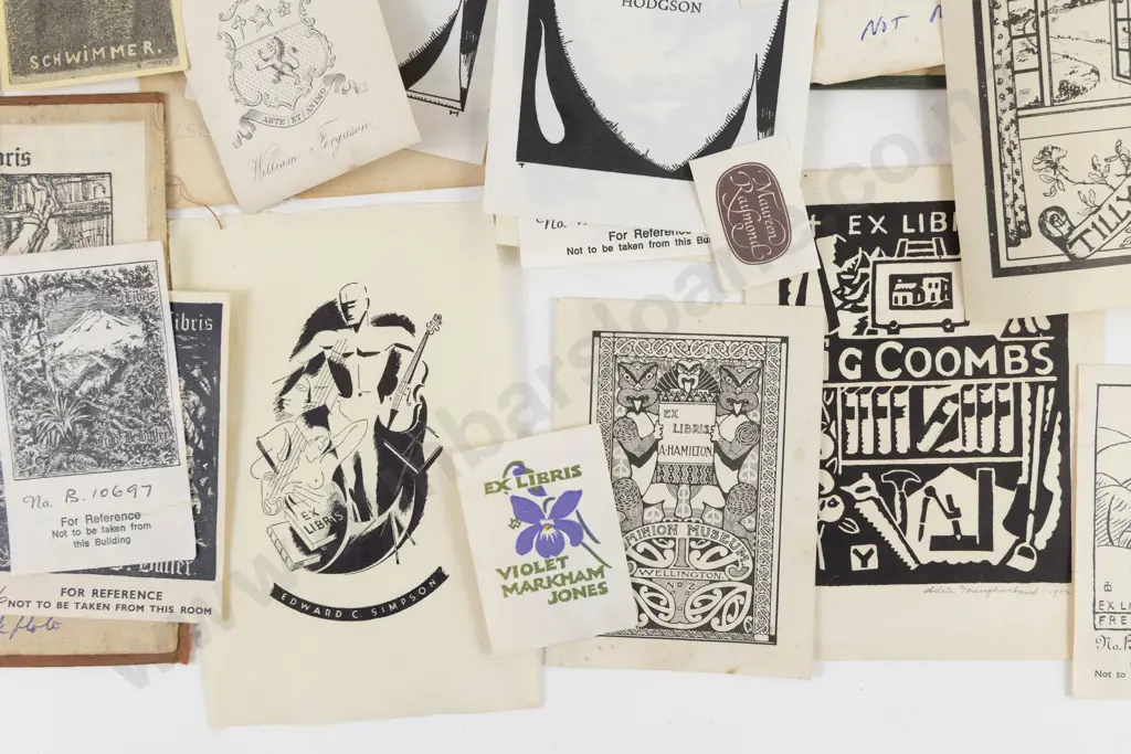 Interesting Collection Of 59 Vintage NZ & Other Ex Libris Bookplates Image 1++