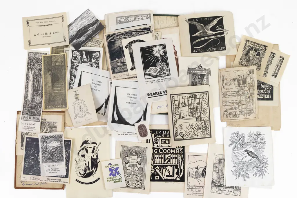 Interesting Collection Of 59 Vintage NZ & Other Ex Libris Bookplates Image 1++