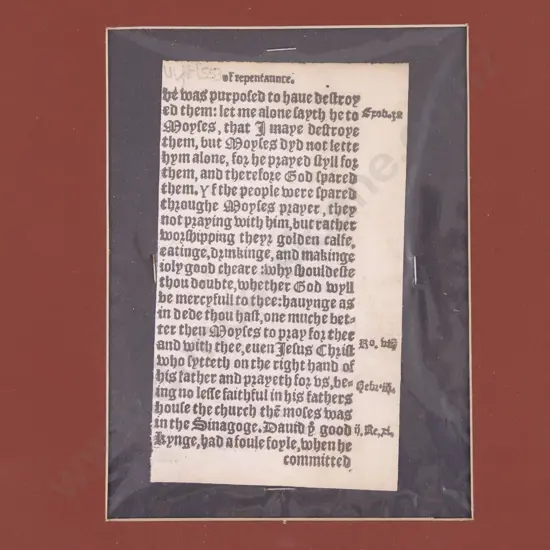 Specimen Leaf From Bradford's Sermon by J. Wight, 1553