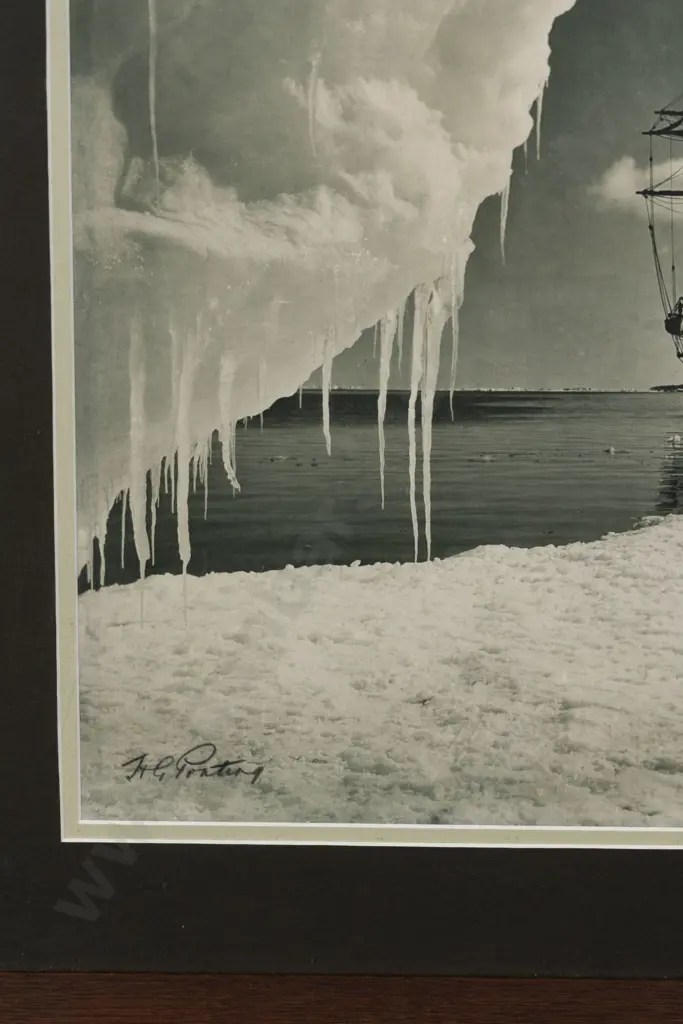 Herbert George Ponting (1871-1935) Terra Nova at the Ice Foot (Signed Carbon Print) Image 1++