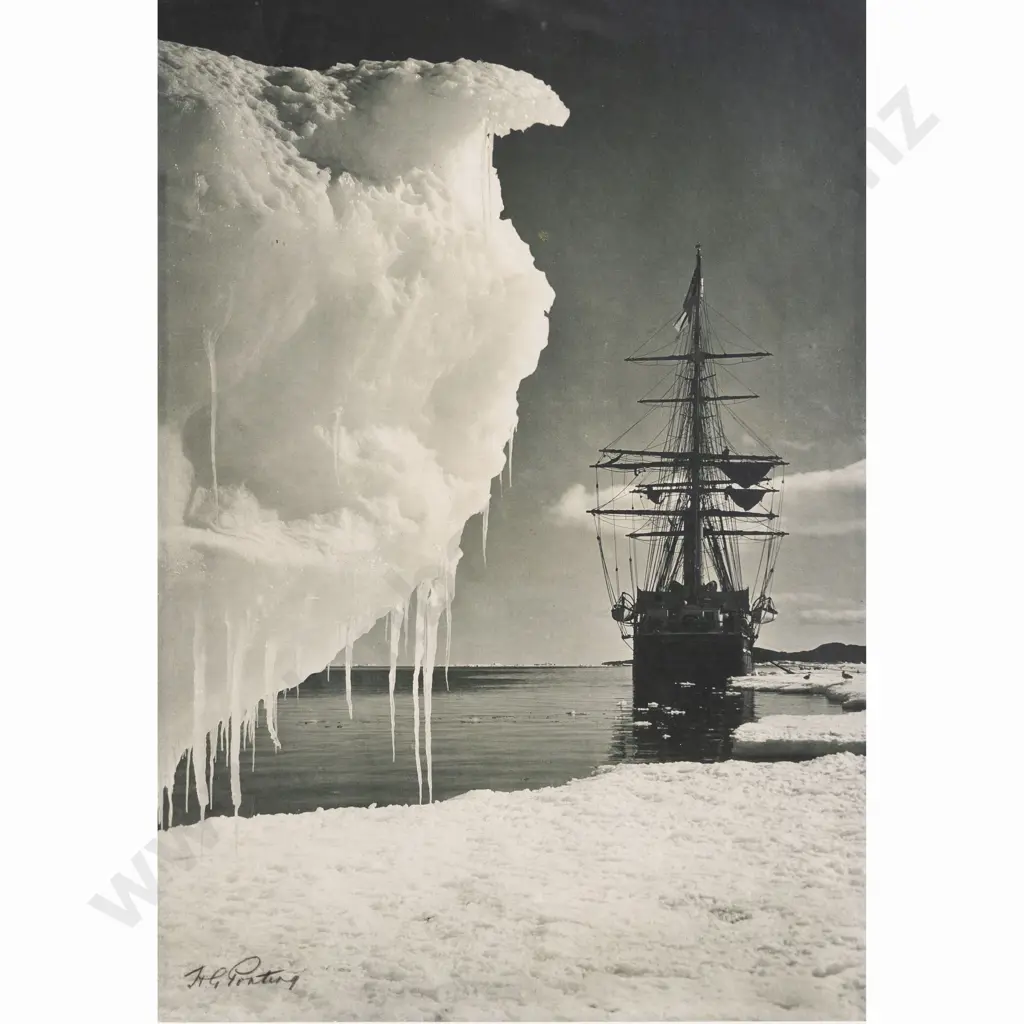 Herbert George Ponting (1871-1935) Terra Nova at the Ice Foot (Signed Carbon Print) Image 1++