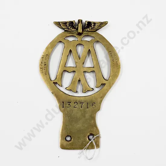 C1913 British Automobile Association Brass Car Badge #132716