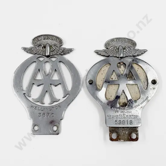 Two C1938-50 NZ Automobile Association AA Chrome Plated Car Badges