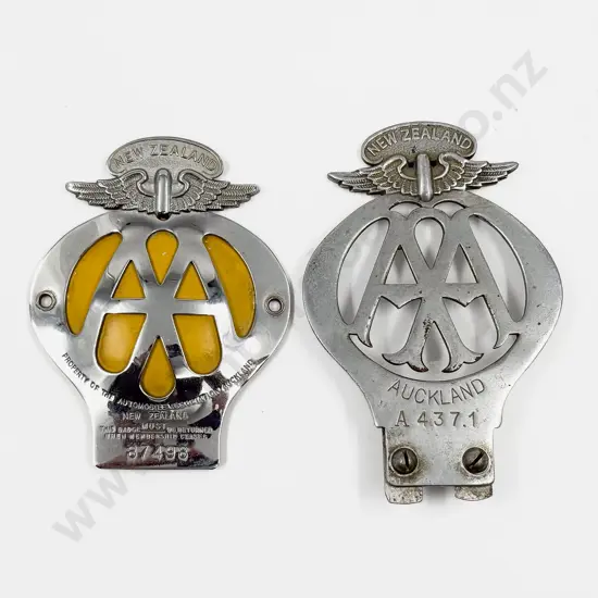 Two C1938-50 NZ Automobile Association AA Chrome Plated Car Badges