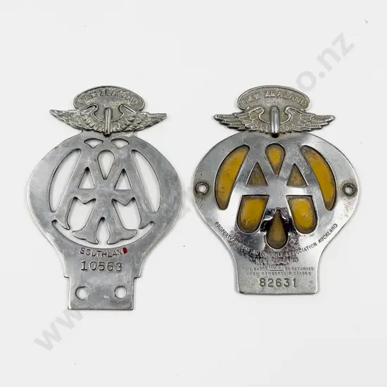 Two C1938-50 NZ Automobile Association AA Chrome Plated Car Badges