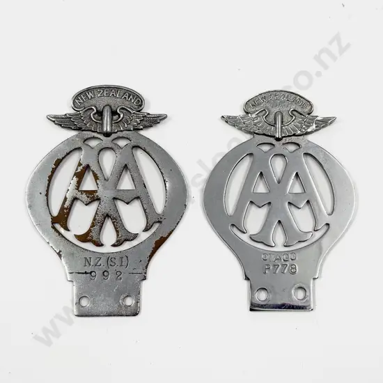 Two C1938-50 NZ Automobile Association AA Chrome Plated Car Badges