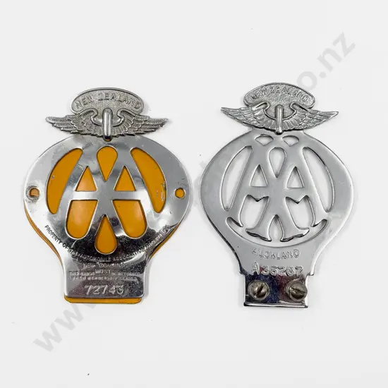 Two C1938-50 NZ Automobile Association AA Chrome Plated Car Badges