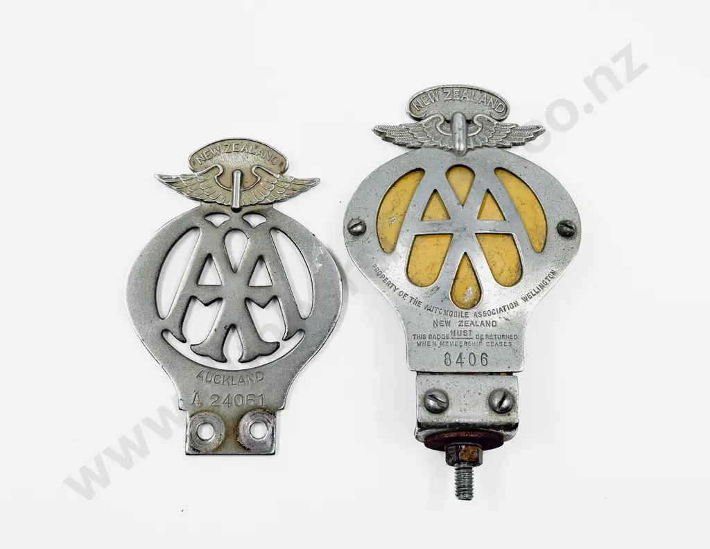 Two C1938-50 NZ Automobile Association AA Chrome Plated Car Badges Image 1++