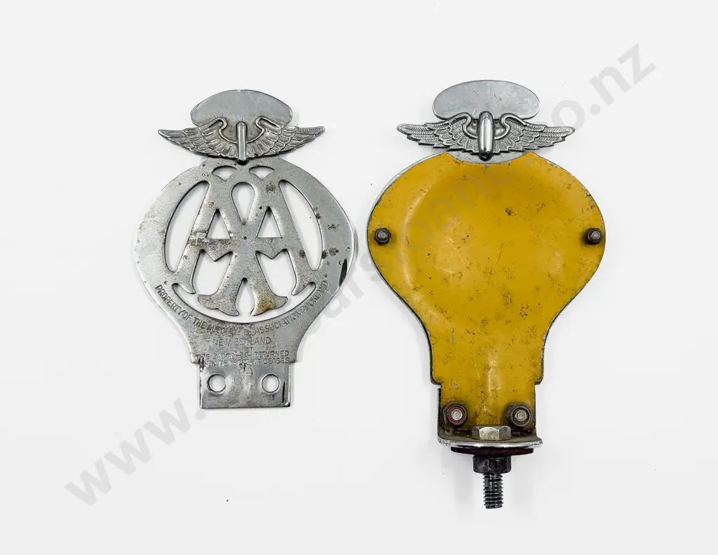 Two C1938-50 NZ Automobile Association AA Chrome Plated Car Badges Image 1++