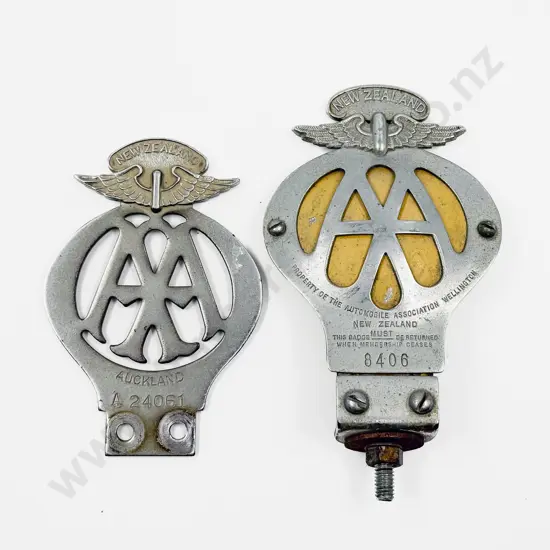 Two C1938-50 NZ Automobile Association AA Chrome Plated Car Badges