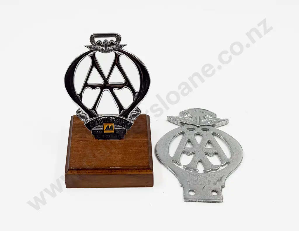 NZ Automobile Association AA Chrome Plated Car Badge and Centenary Badge Image 1++