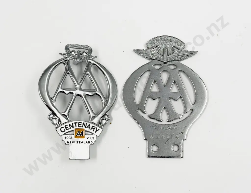 NZ Automobile Association AA Chrome Plated Car Badge and Centenary Badge Image 1++