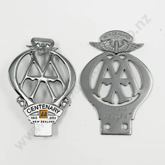 NZ Automobile Association AA Chrome Plated Car Badge and Centenary Badge