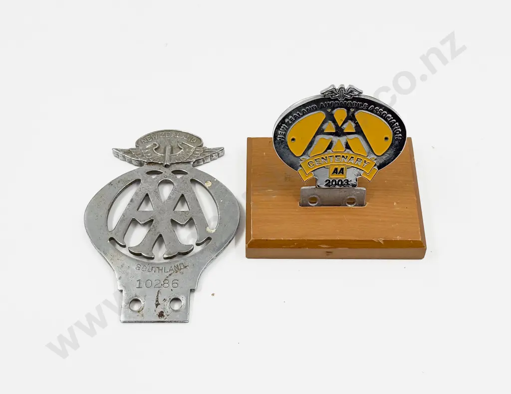 NZ Automobile Association AA Chrome Plated Badge and Centenary Badge Image 1++