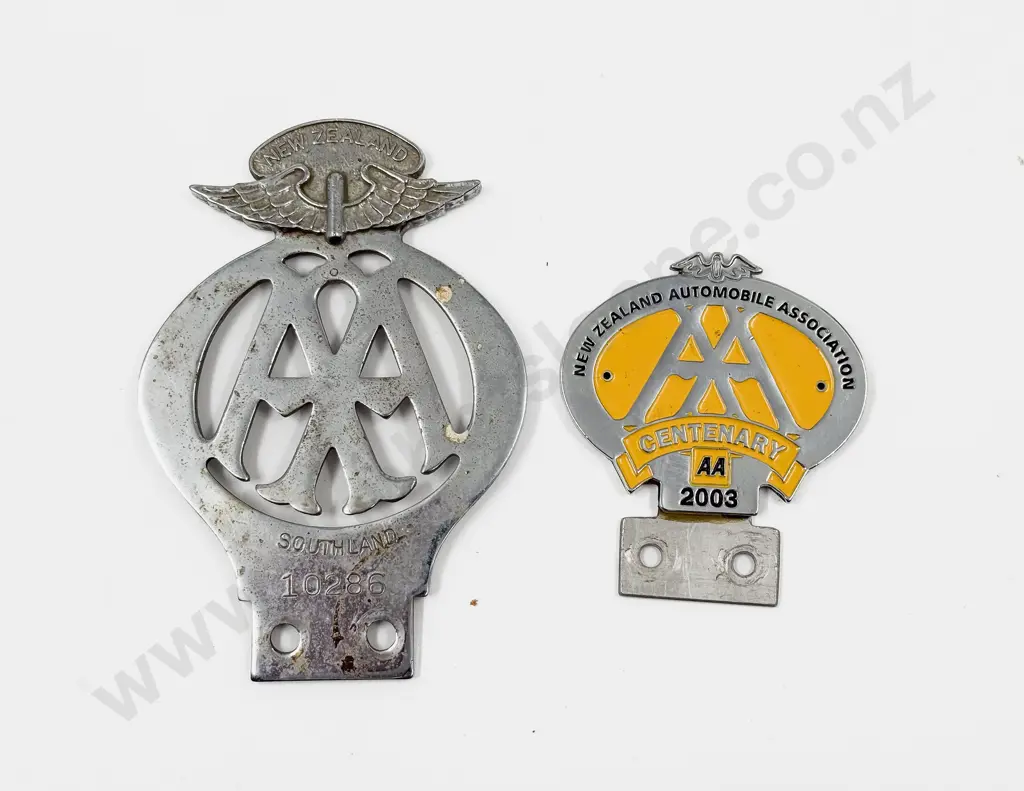 NZ Automobile Association AA Chrome Plated Badge and Centenary Badge Image 1++