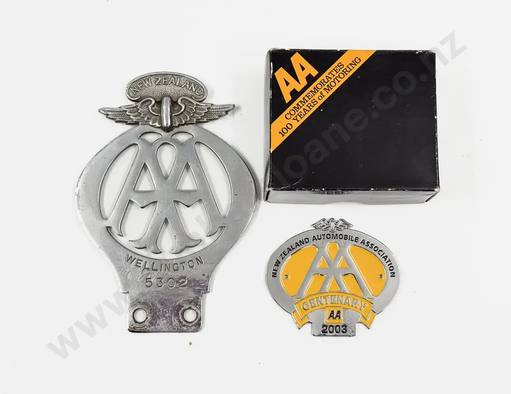 NZ Automobile Association AA Chrome Plated Badge and Centenary Badge Image 1++