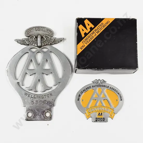 NZ Automobile Association AA Chrome Plated Badge and Centenary Badge