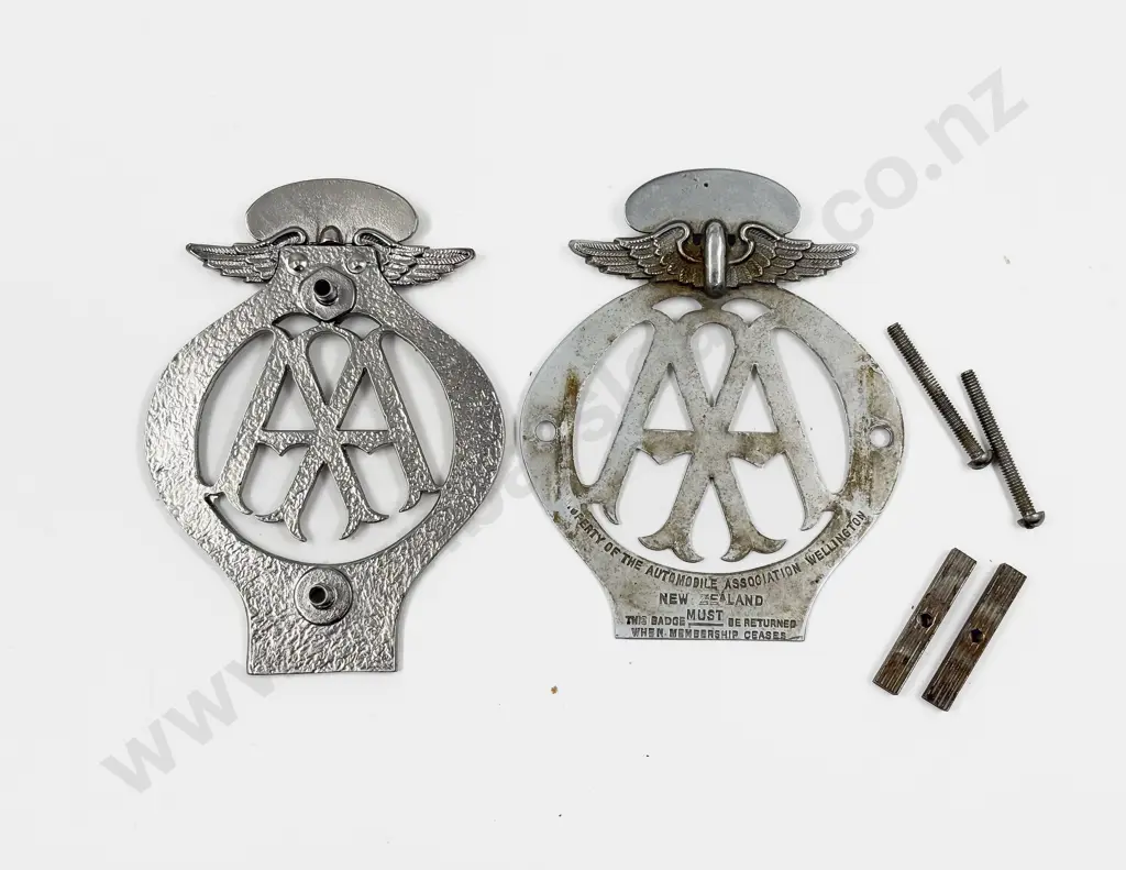 Two NZ Automobile Association AA Chrome Plated Badges Image 1++