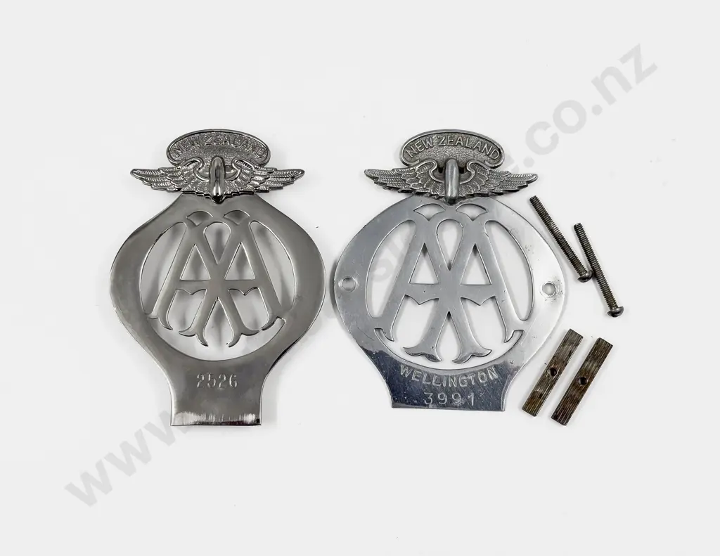 Two NZ Automobile Association AA Chrome Plated Badges Image 1++