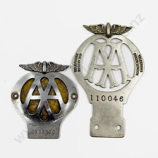 Vintage British Automobile Association AA Chrome Plate Car Badge and C1960's Badge