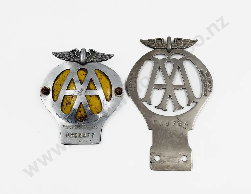 Vintage British Automobile Association AA Chrome Plate Car Badge and C1950's Badge Image 1++