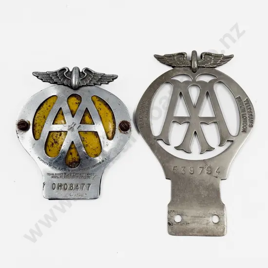 Vintage British Automobile Association AA Chrome Plate Car Badge and C1950's Badge