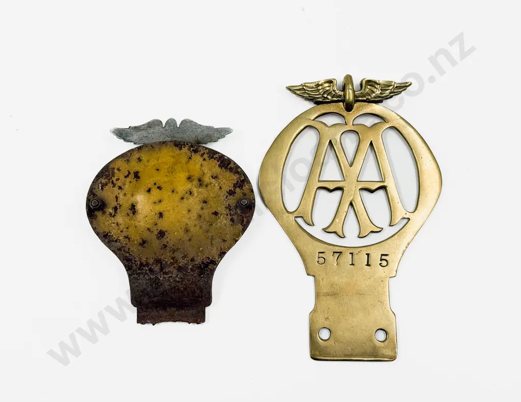 Vintage British Automobile Association AA Brass Car Badge and C1950's Badge Image 1++