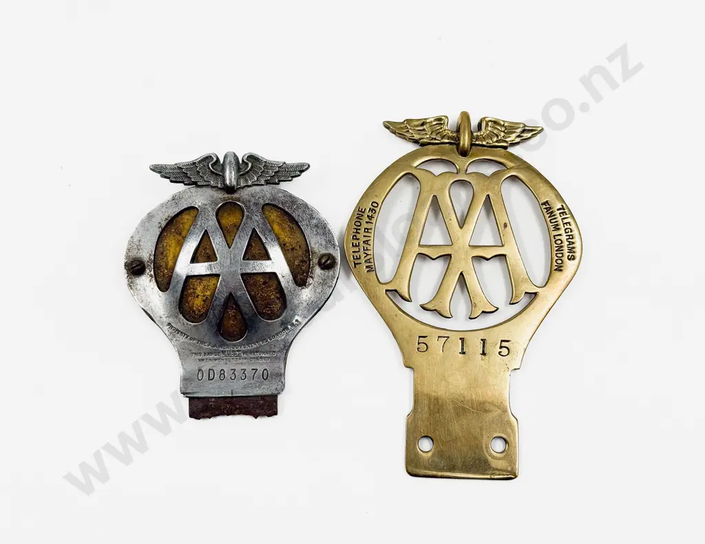 Vintage British Automobile Association AA Brass Car Badge and C1950's Badge Image 1++