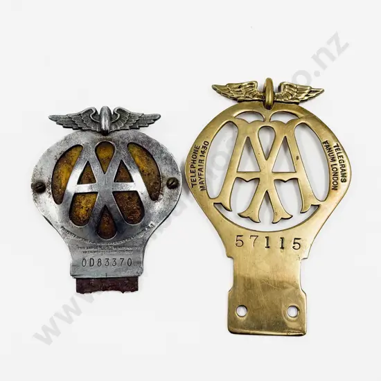 Vintage British Automobile Association AA Brass Car Badge and C1950's Badge