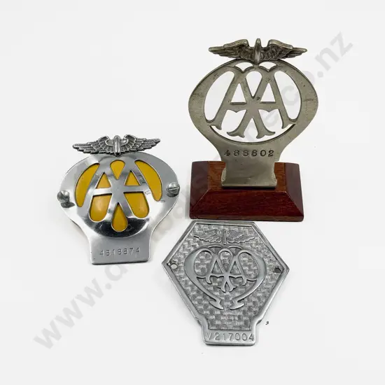 Three British Automobile Association AA Chrome Plated Car and Lorry Badges